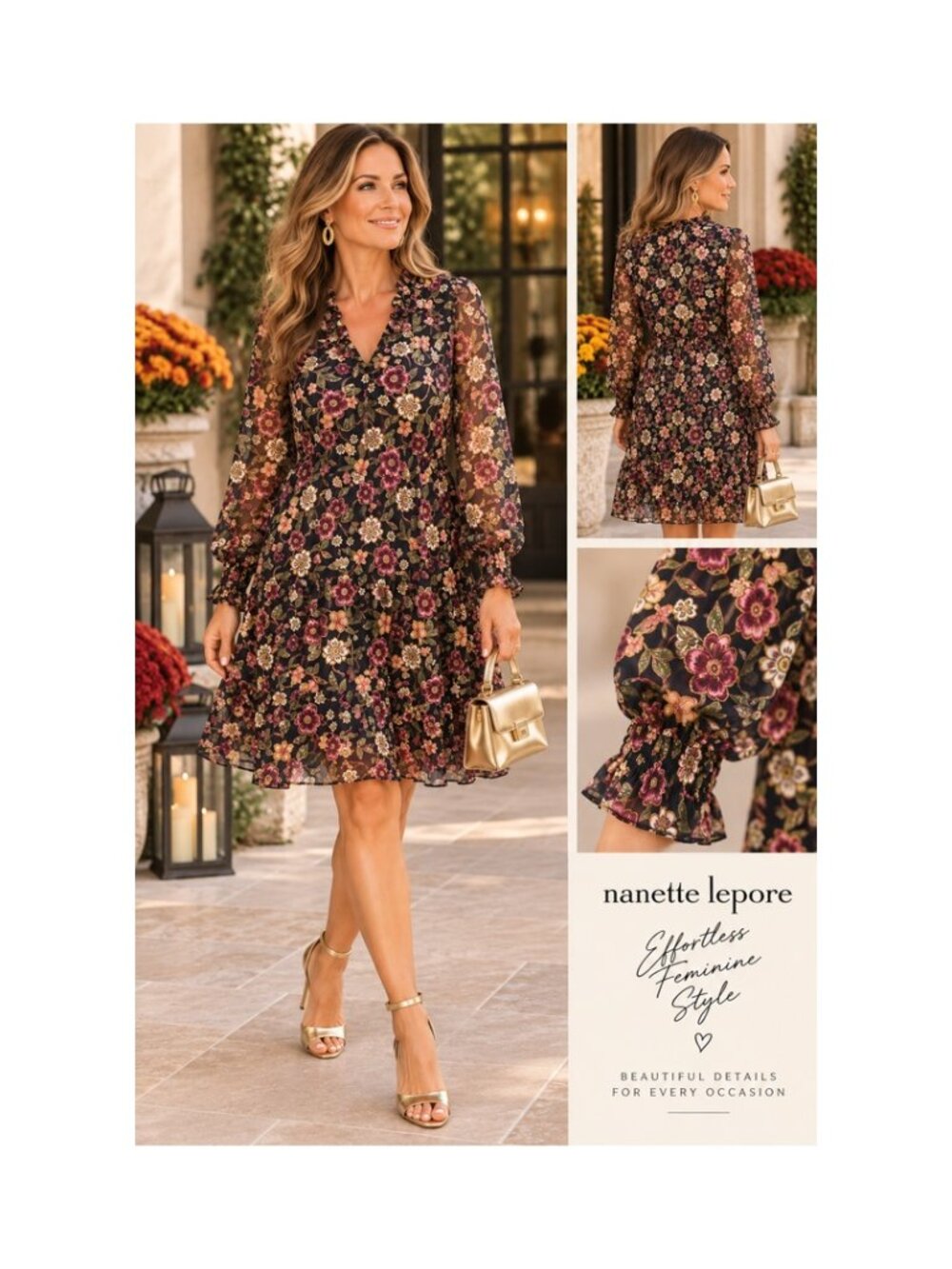 Nanette Lepore NWT Floral Long Sleeve Dress Size 12 Fall Holiday